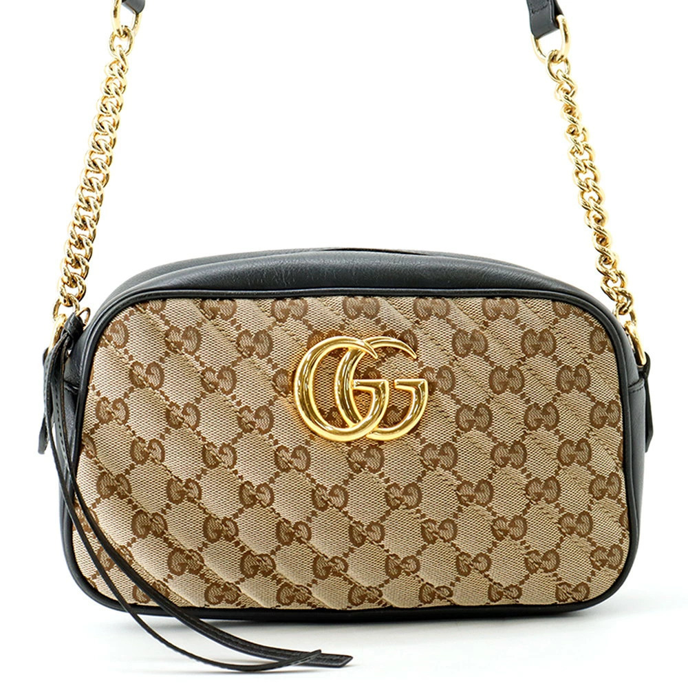 Gucci Shoulder Bag GG Marmont Canvas Leather Black